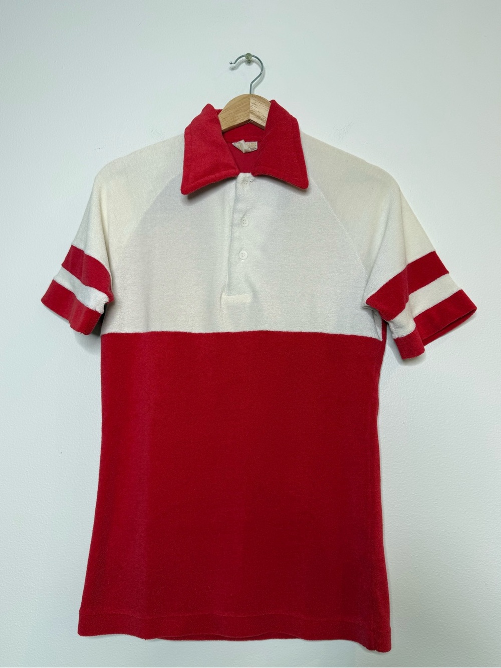 Vintage 70s King’s Road Sears Terry Polo Shirt Red White Colorblock Retro Rugby